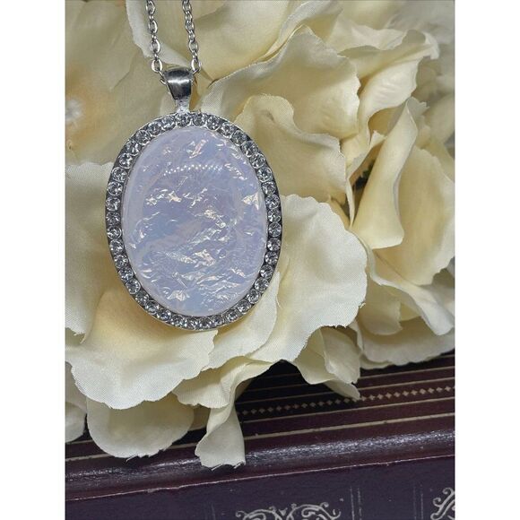 Christmas Party Fancy Large Opal Silver Crystal Necklace Statement Wedding - Picture 7 of 9